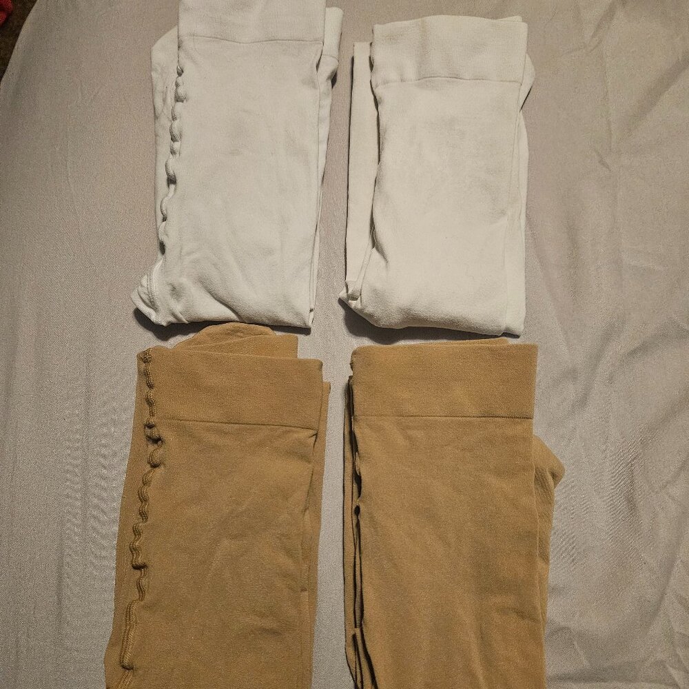 FOUR (4) PAIR Daydance Girls' Transition Tights, size L (2 white, 2 tan) NWOT